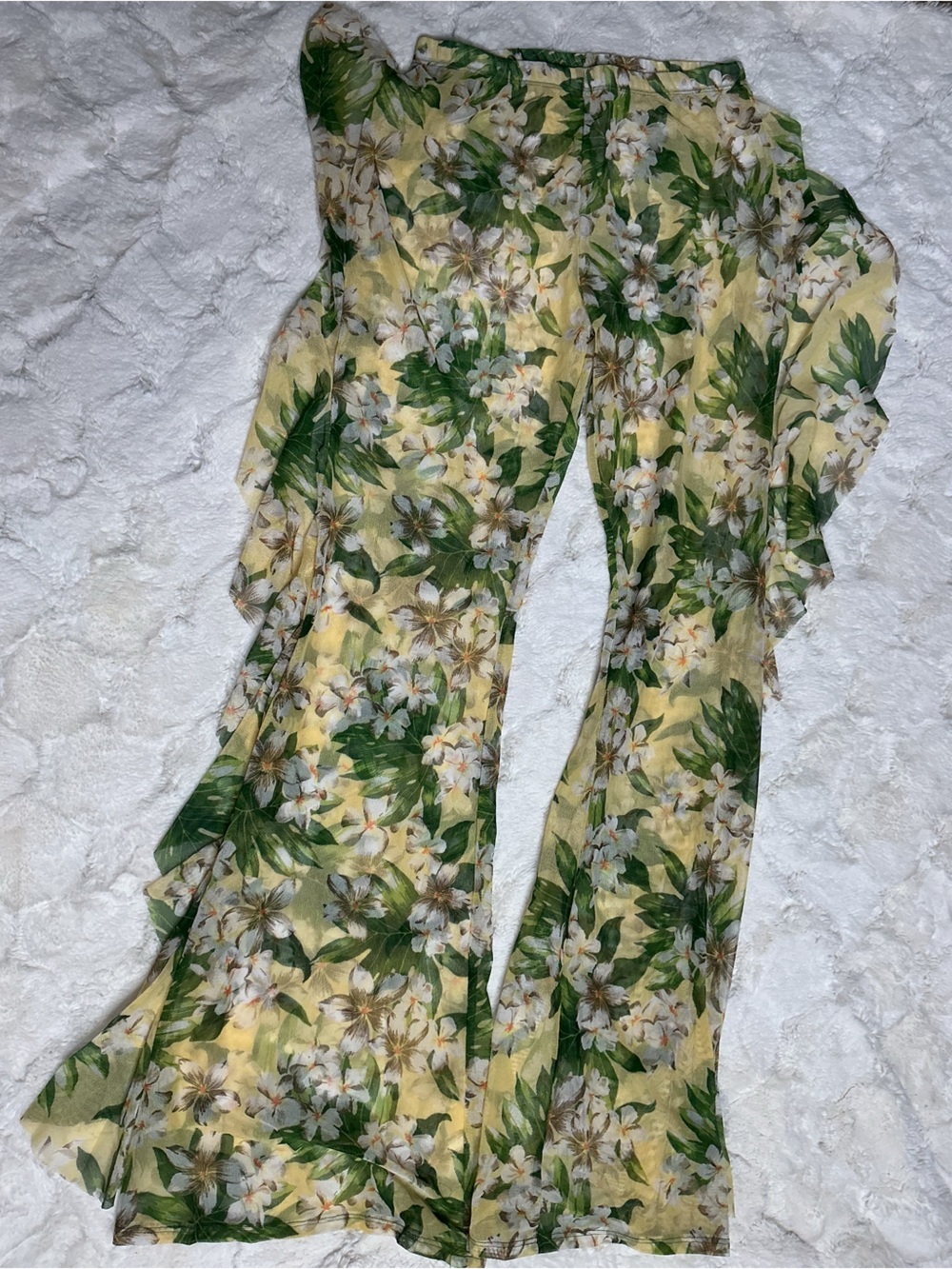 Lily Yellow & Green Floral Bell bottom bikini cover up pants